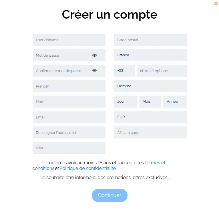 Processus d'inscription SLOTUNA CASINO