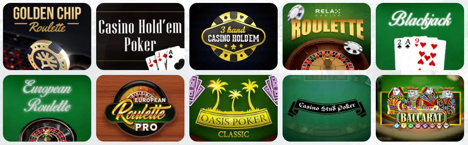 Jeux de table au Slotuna Casino